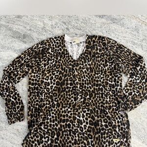 Michael Kors Leopard Print V-Neck Sweater - Brown Black Cream